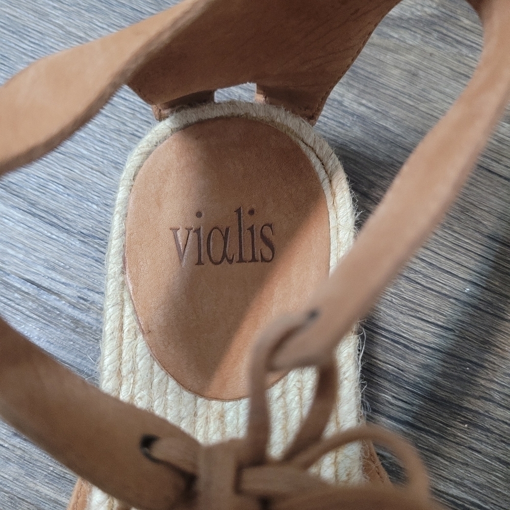 Vialis leather flat espadrile sandals size 38 gladiator - Picture 3 of 5